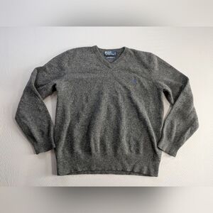 Polo Ralph Lauren Men’s XL Gray V-neck Sweater 100% Lambs Wool